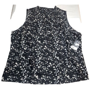 Simply Vera Vera Wang Woman Black White Ruffle Button Neck Sleeveless 3XL